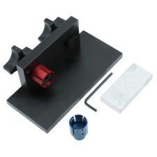AK-Builder AK Trunnion Rivet Hole Drilling Fixture with red 7.62mm and blue 5.45mm mandrels.