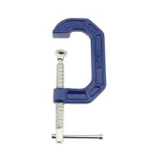 Two inch capacity C-clamp, dark blue painted body, metallic clamping screw.
