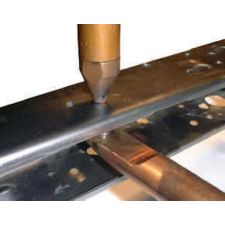 Close-up of AK-Builder Spot Welder Tong with screw-on tip welding an AK receiver rail.
