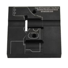 Top-down view of anodized AK-Builder Yugo M72 front sight/gas block pin removal block.