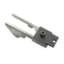 Angled view of AK-Builder steel Rail Alignment Fixture showing front clamp and screw.
