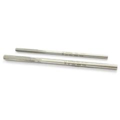 Angled view of two uncoated high-speed steel 5mm and 7mm reamers for AK receiver pins.