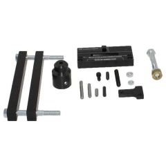 AK-Builder Barrel Press Kit components: black oxided rams, brass block, and trunnion blocks.