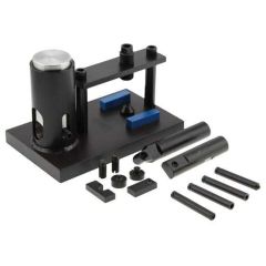 AK-Builder riveting press, black-finished, showing main unit, assorted dies and supports.