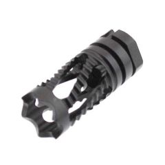 Black oxided AK-47 Phantom Flash Hider with twisted slots and 14-1 LH threads.