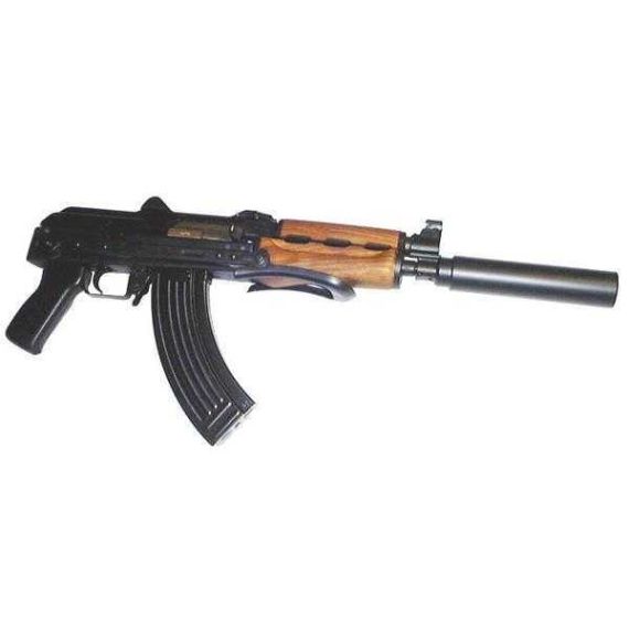 Zastava M92/M85 pistol with 7-inch barrel extension and wood handguards.