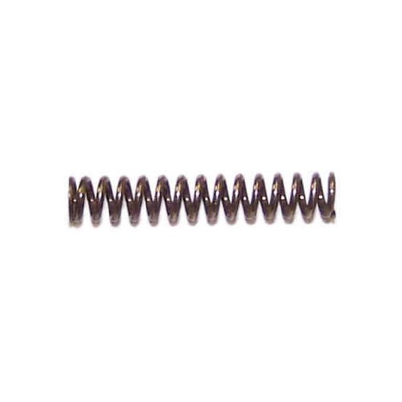Horizontal view of new production AK47 disconnector spring, dark finished steel.