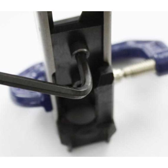 AK-Builder Rail Alignment Fixture, hex key tightening front rail clamp screw.
