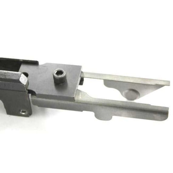 AK-Builder black oxide steel rail alignment fixture clamping lower bolt guide rails in stamped AK receiver.