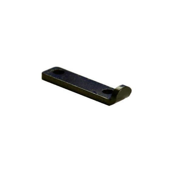Angled view of black finished Saiga 12 trigger guard with two rivet holes.