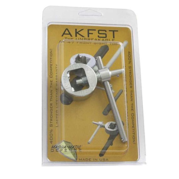 Black finish AKFST Heavy Duty Front Sight Tool sealed in clear retail package.
