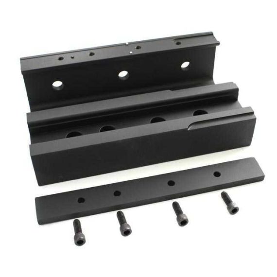 AK-Builder Flat Bending Die Set: machined steel punch, alignment pins, receiver flat, and base.