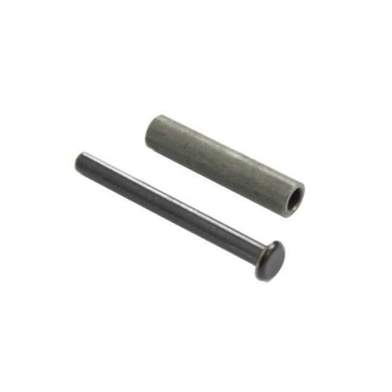 Side view of 1.5mm heat treated 4130 steel center support and rivet, in the white.