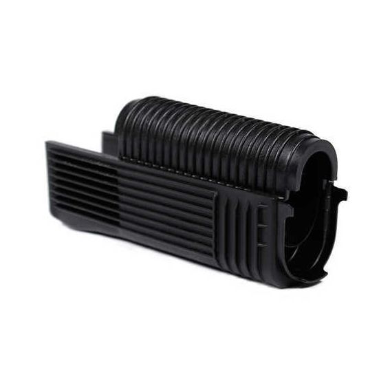Angled view of black plastic Romanian RPK upper handguard with heat shield.