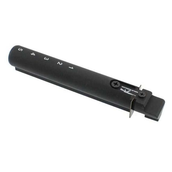 AK-Builder hard anodized 6061 T6 aluminum 5 position commercial buffer tube with rubber end cap.