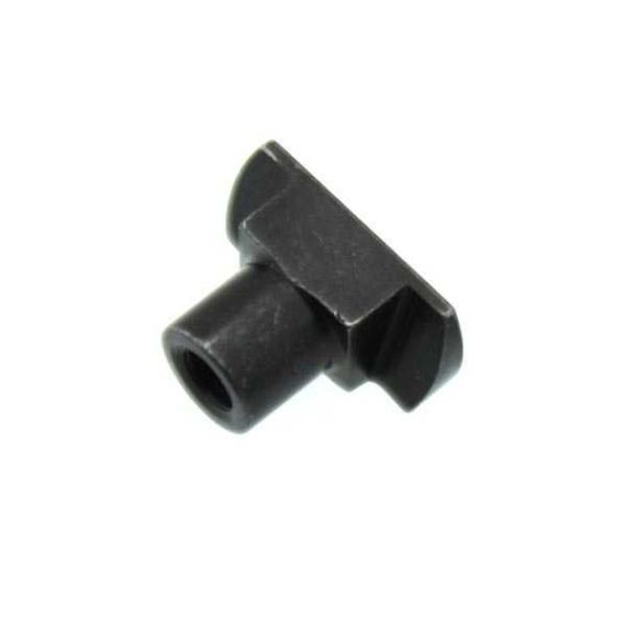 AK-Builder black oxided steel T-shaped AK pistol grip nut with threaded hole.