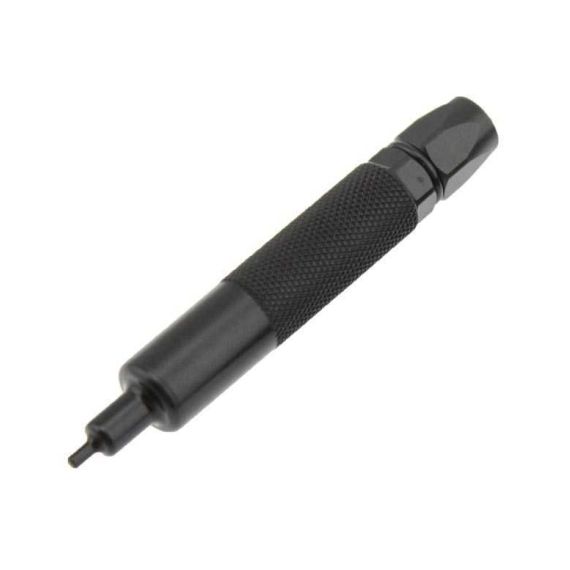 Angled view AK-Builder 2.5mm black oxided tool steel starter punch with hex head.