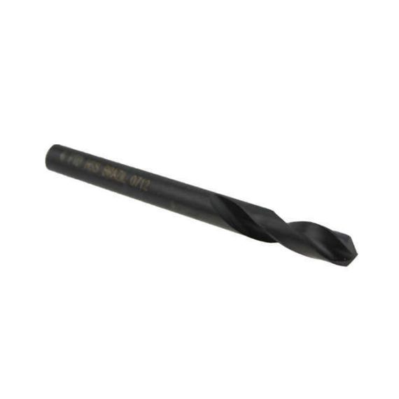 Angled black oxide 6mm screw machine drill bit for receiver latch.