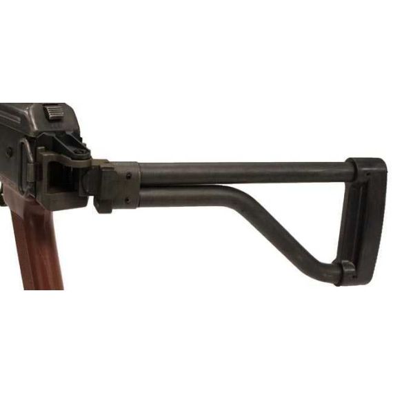 Dark Polish Beryl AKM sidefolding stock extended on 1mm stamped receiver, side view.