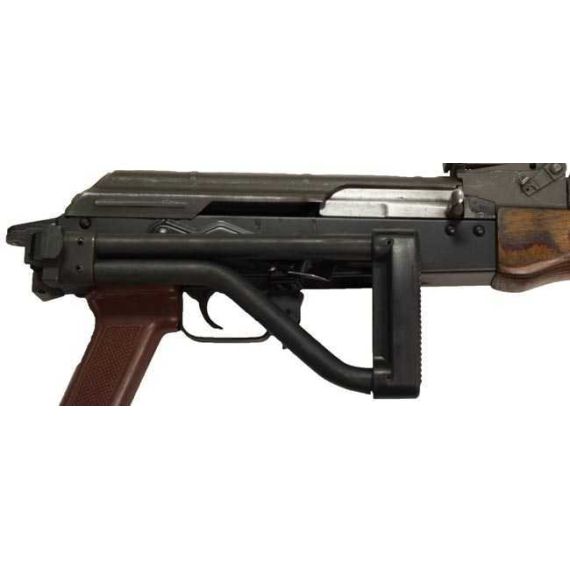 Beryl AKM sidefolding stock, black, folded against a stamped receiver.