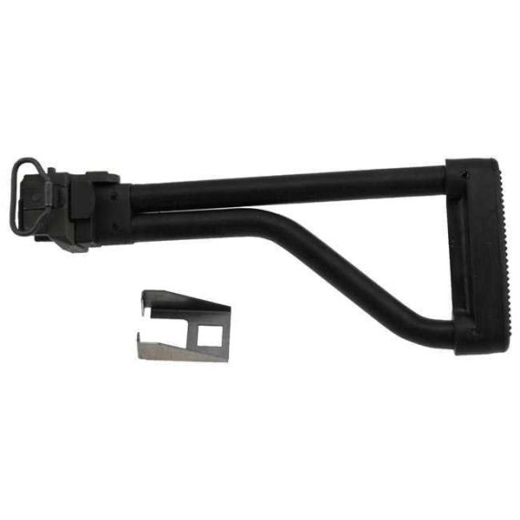 Black steel Polish Beryl AKM sidefolding stock, Warsaw length, with retaining bracket.