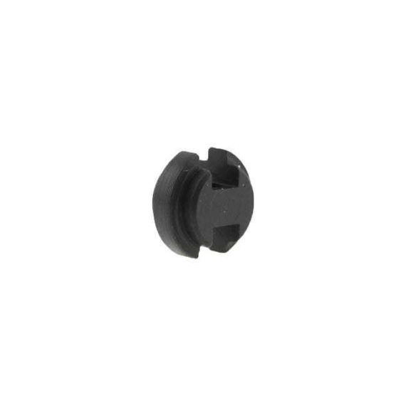 Angled close-up of black AK Recoil Spring Retainer, showing internal locking slot.