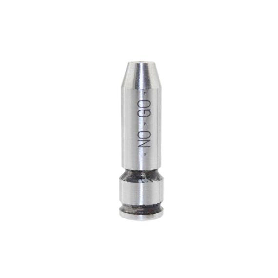 Vertical view of a single 7.62x39mm Russian spec headspace gauge, machined steel.