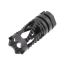 Black oxided AK-47 Phantom Flash Hider with twisted slots and 14-1 LH threads.