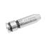 Angled view of a single uncoated steel 7.62x39 Russian spec headspace gauge with stepped profile.